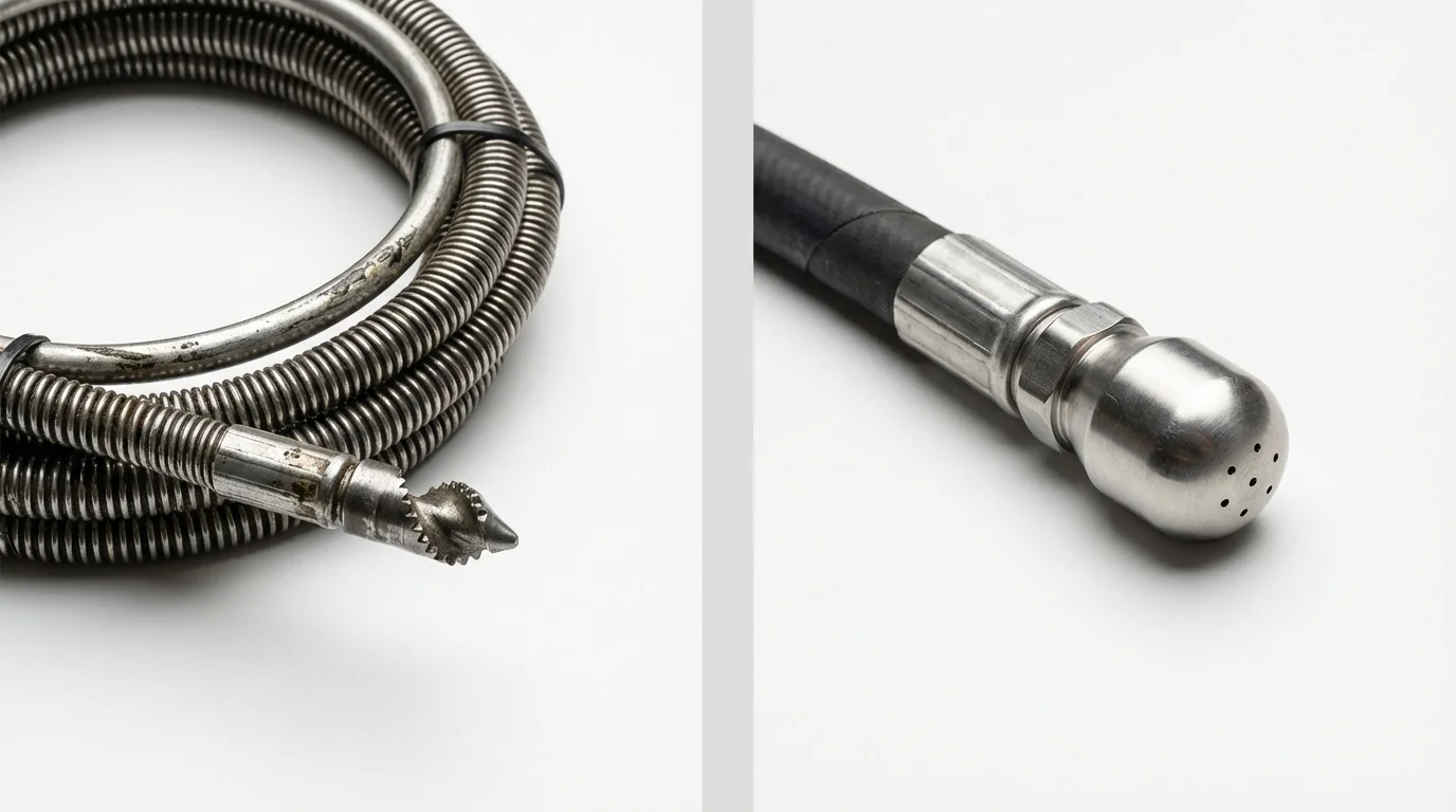 Drain snake cable and hydro jetting nozzle used for drain cleaning in Slayton, MN
