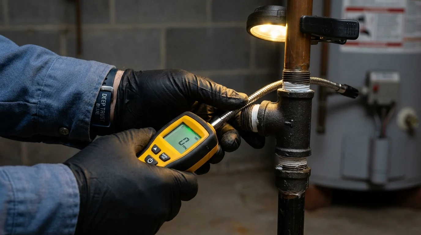 Gas leak detection with electronic sniffer by Johns Plumbing LLC in Slayton