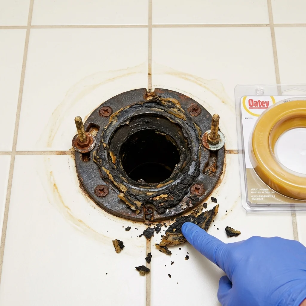 Failed wax ring showing water seepage at the base of a toilet in a Slayton, MN home